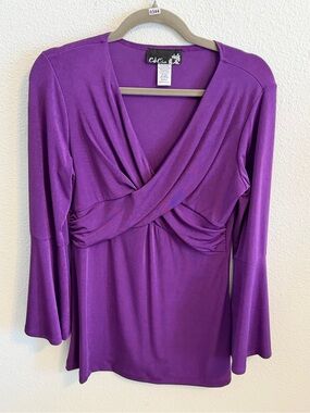 C&C California Violet Wrap-Front Long Sleeve Top